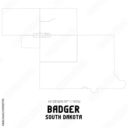 Badger South Dakota. US street map with black and white lines.