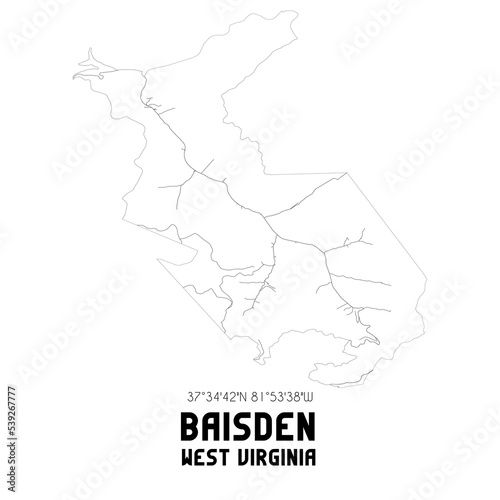 Baisden West Virginia. US street map with black and white lines. photo