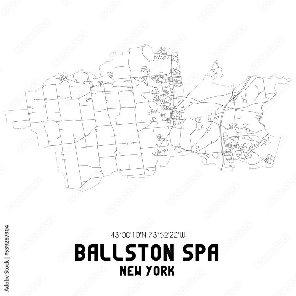 Ballston Spa New York. US street map with black and white lines.