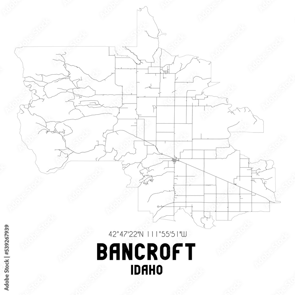 Bancroft Idaho. US street map with black and white lines. Bancroft Idaho. US street map with black and white lines.