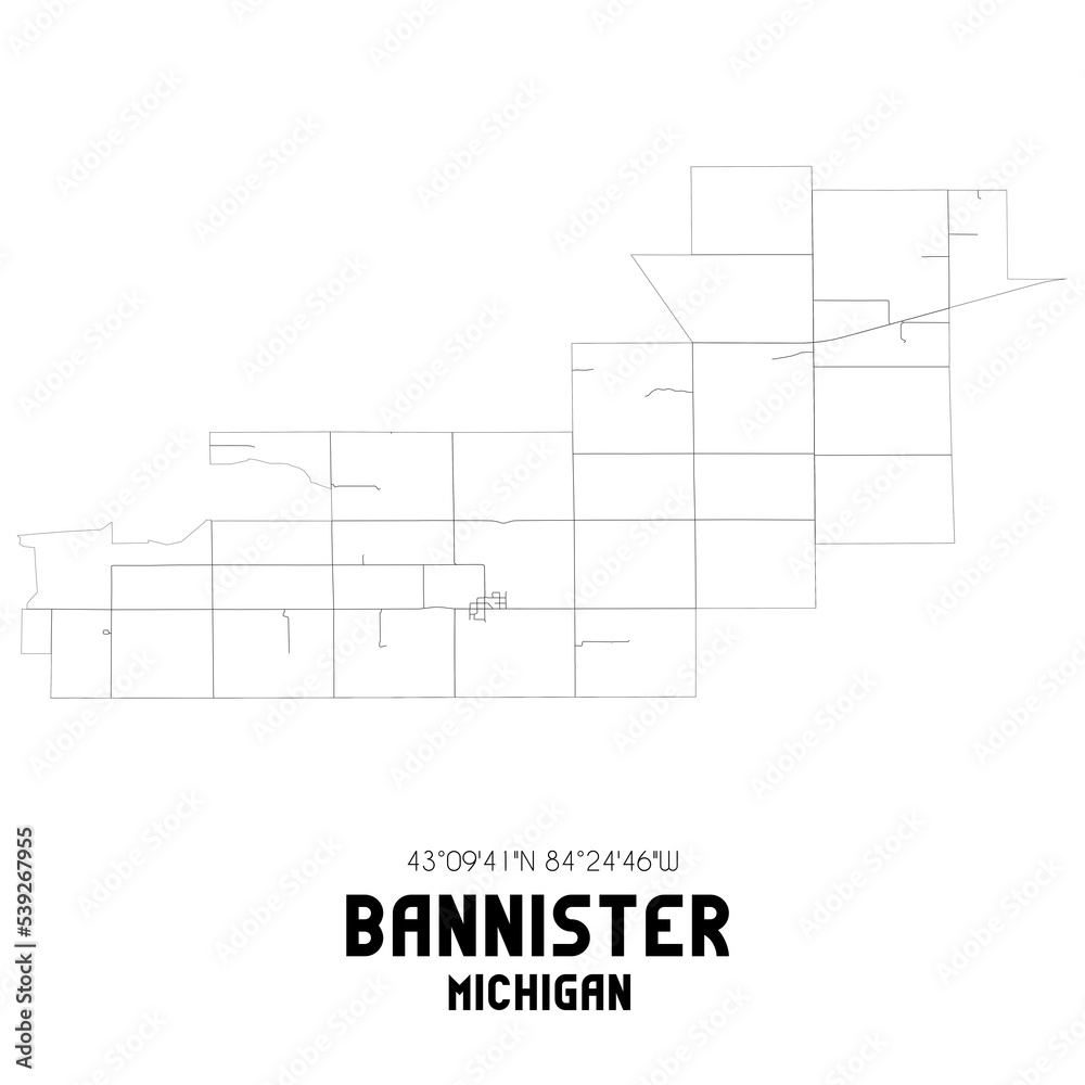 Bannister Michigan. US street map with black and white lines. Bannister Michigan. US street map with black and white lines.