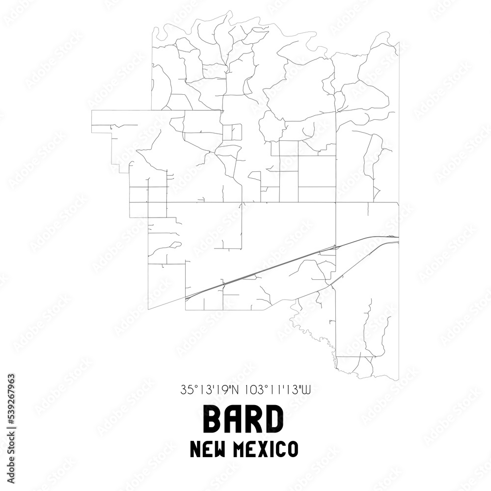 Obraz premium Bard New Mexico. US street map with black and white lines.
