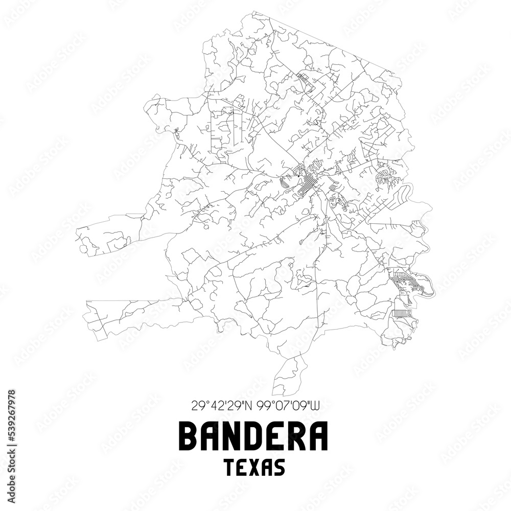 Bandera Texas. US street map with black and white lines.