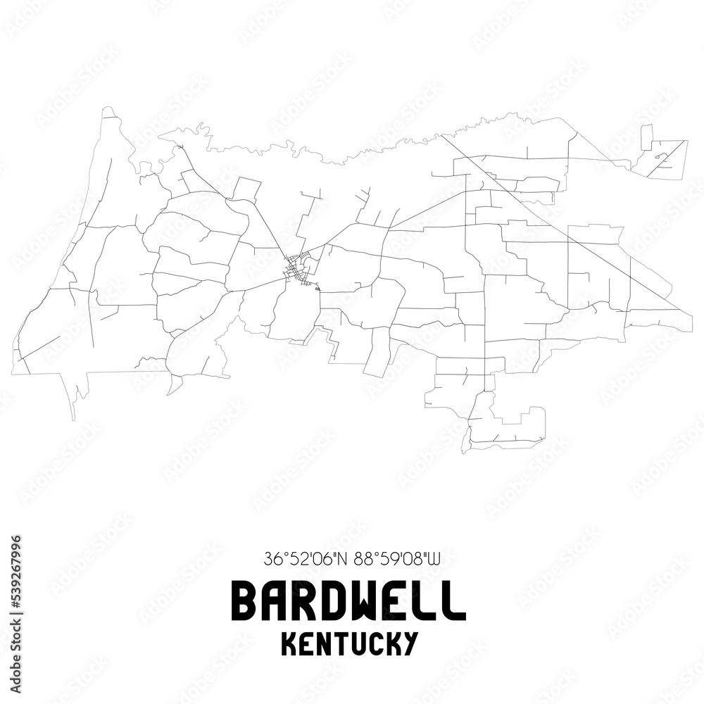 Bardwell Kentucky. US street map with black and white lines.