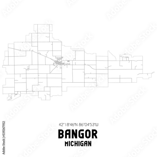 Bangor Michigan. US street map with black and white lines.