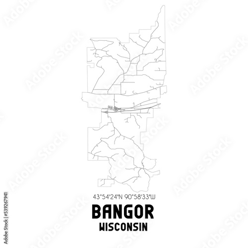 Bangor Wisconsin. US street map with black and white lines.