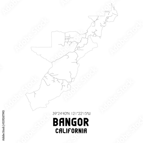 Bangor California. US street map with black and white lines.