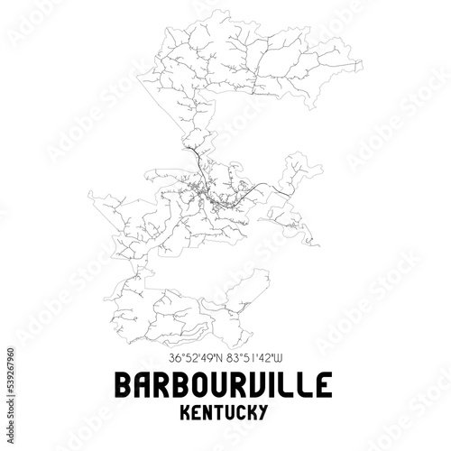 Barbourville Kentucky. US street map with black and white lines.