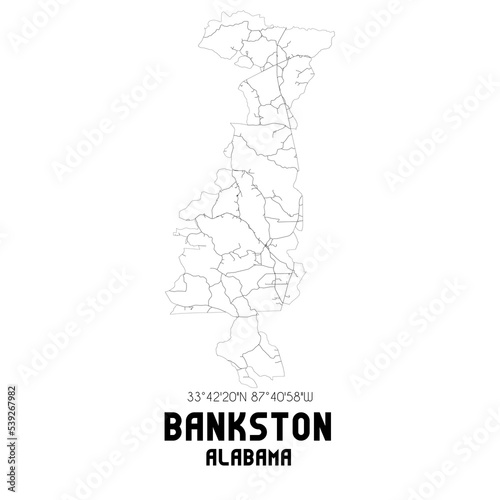 Bankston Alabama. US street map with black and white lines.