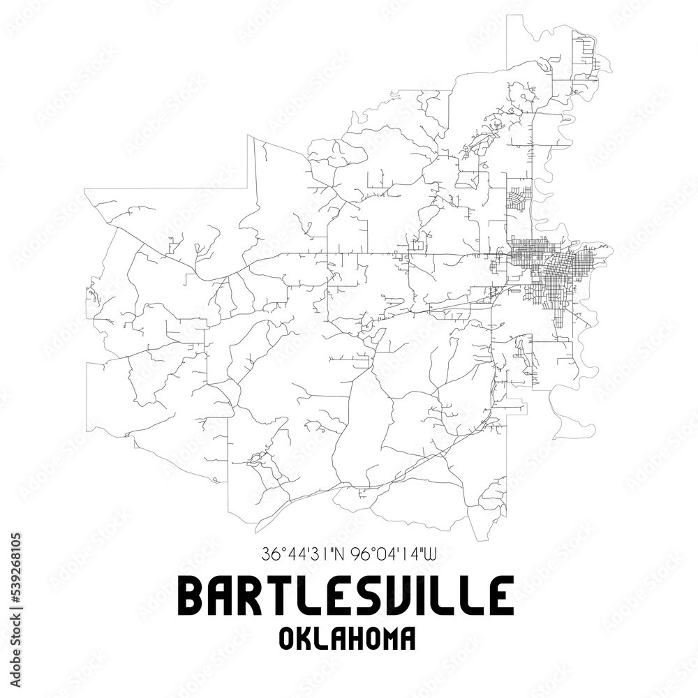 Bartlesville Oklahoma. US street map with black and white lines.