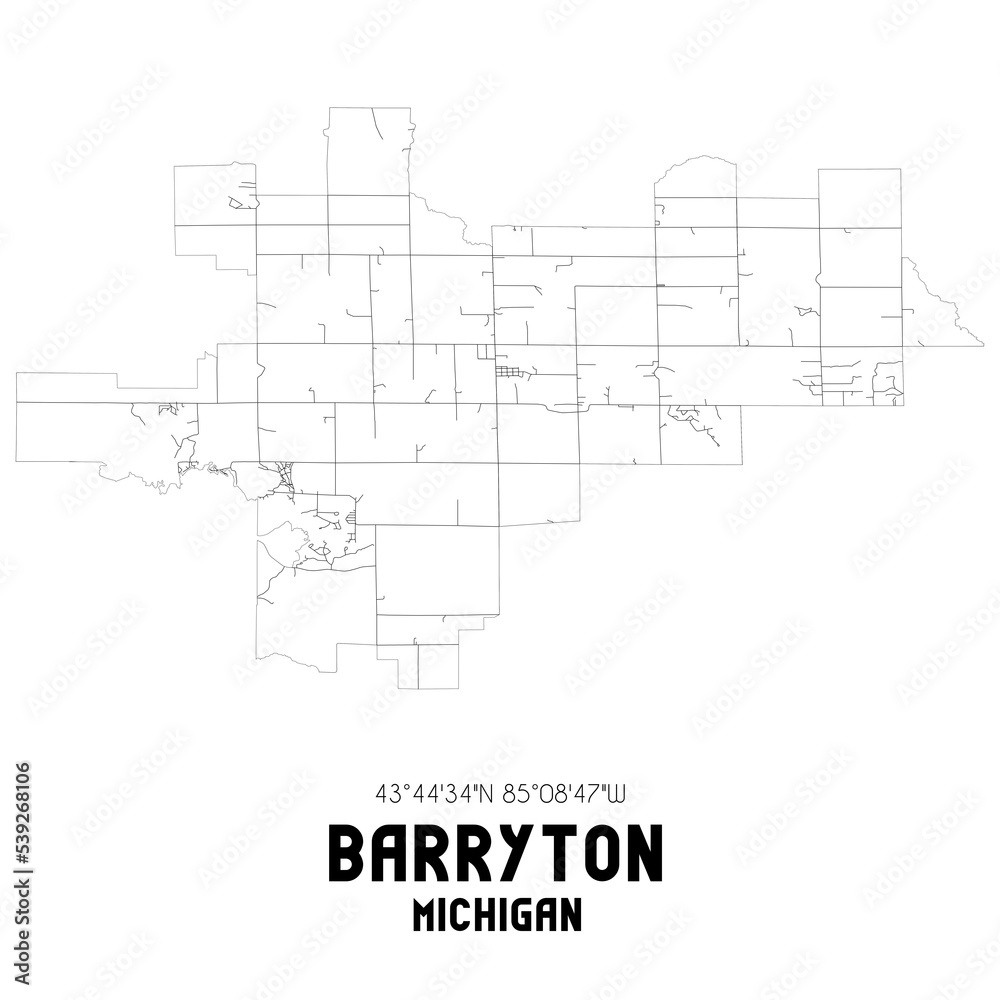 Barryton Michigan. US street map with black and white lines.