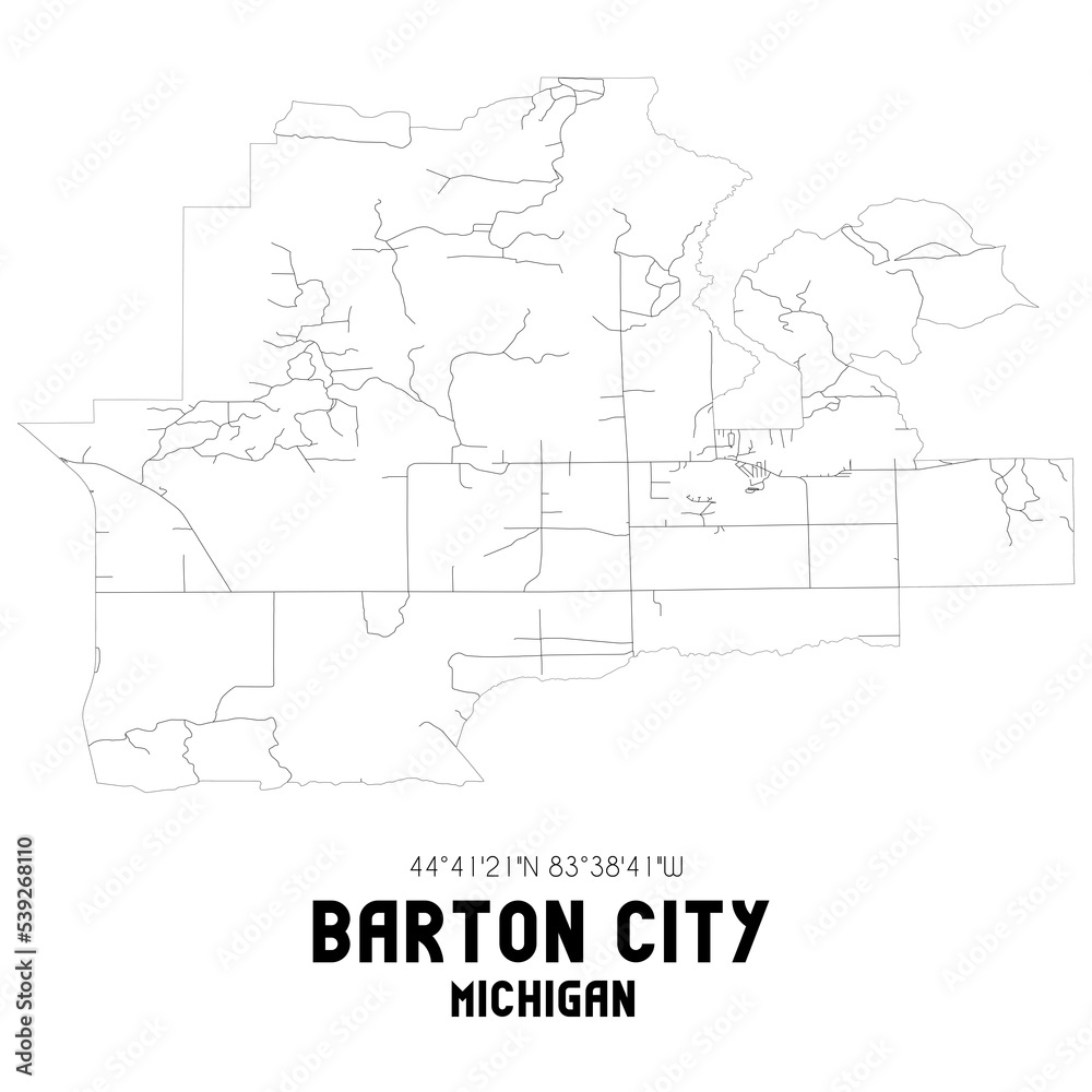 Barton City Michigan. US street map with black and white lines.