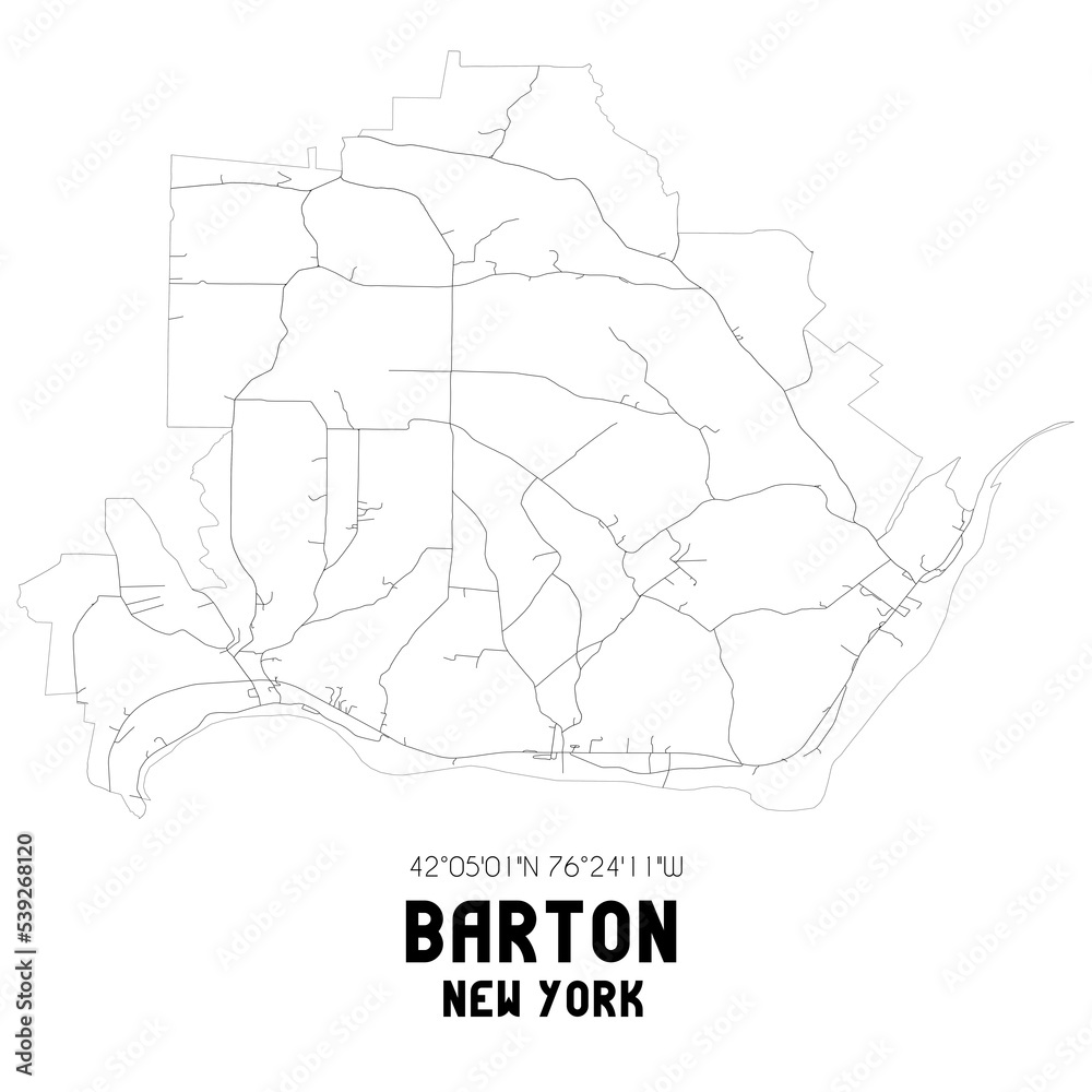 Barton New York. US street map with black and white lines.