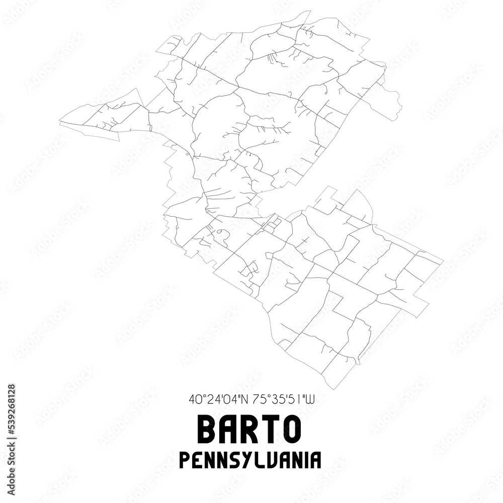 Barto Pennsylvania. US street map with black and white lines.