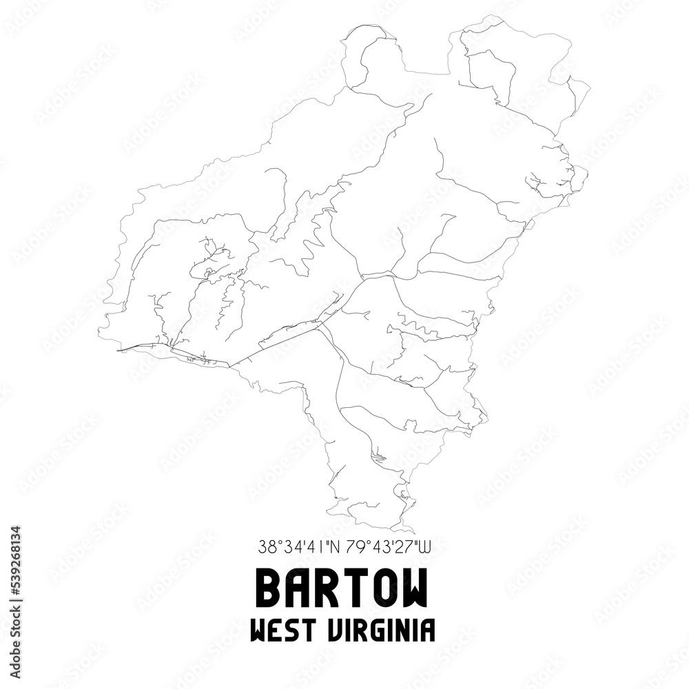 Bartow West Virginia. US street map with black and white lines.