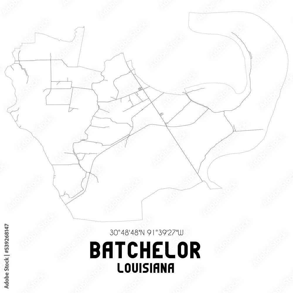 Batchelor Louisiana. US street map with black and white lines. Batchelor Louisiana. US street map with black and white lines.
