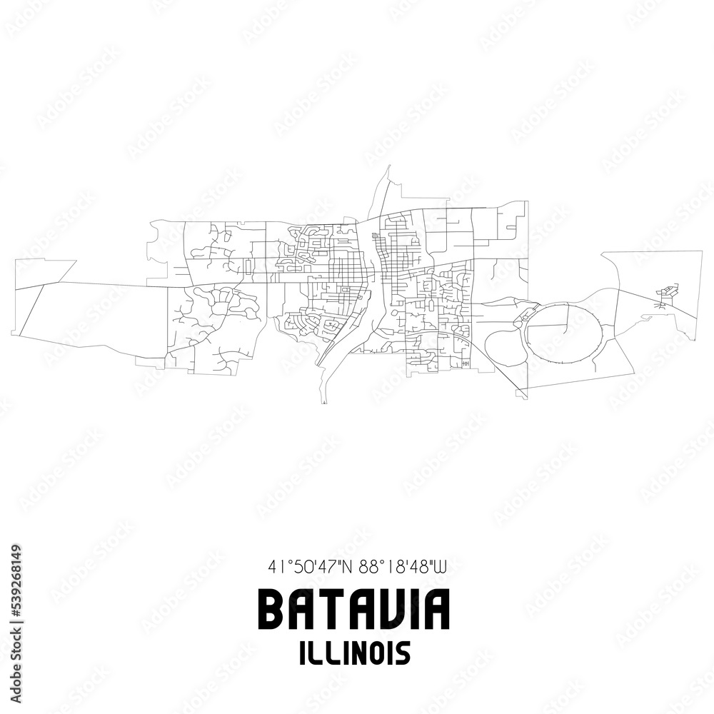 Batavia Illinois. US street map with black and white lines.