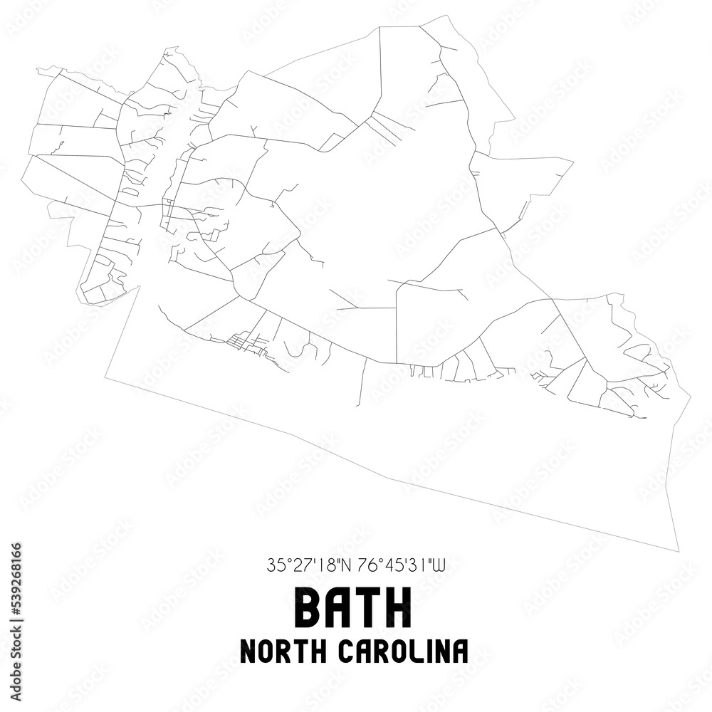 Bath North Carolina. US street map with black and white lines.