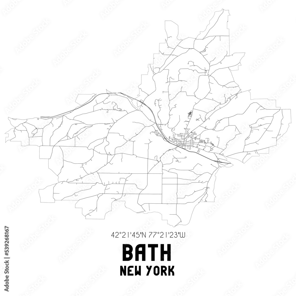 Bath New York. US street map with black and white lines.