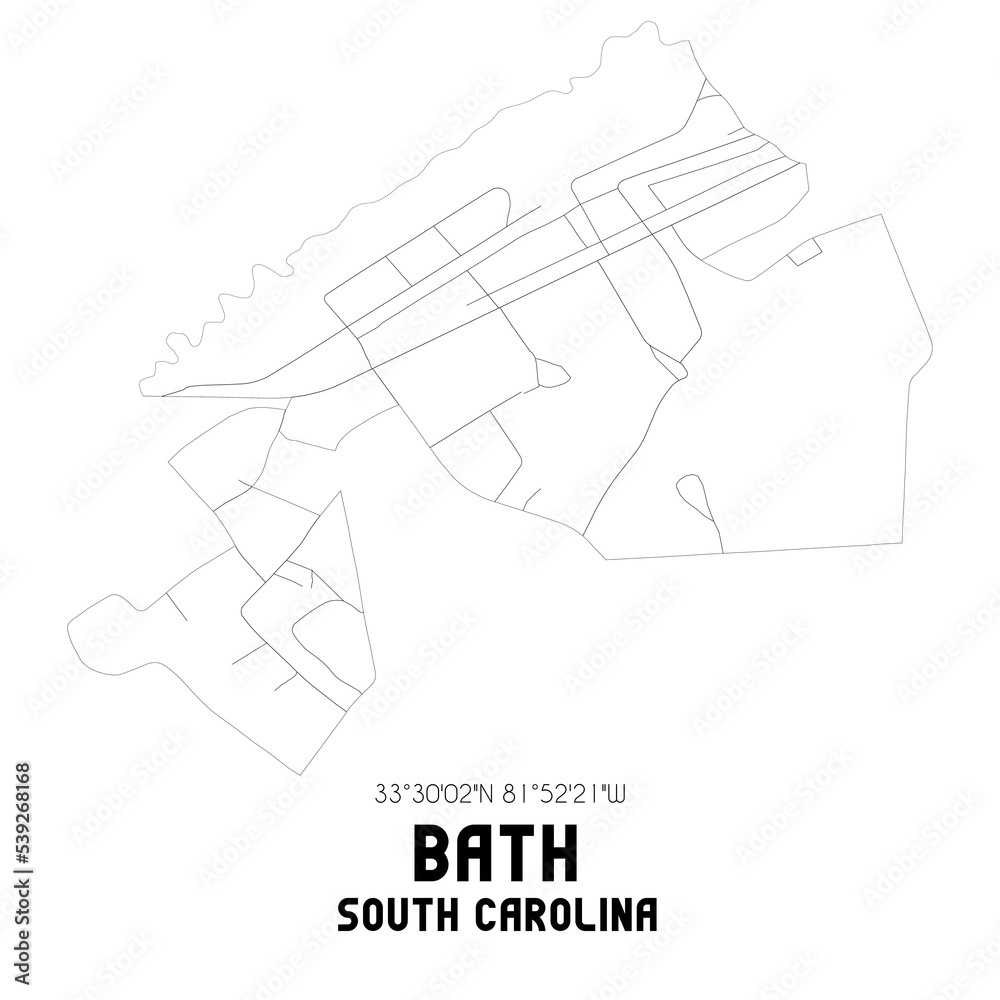 Bath South Carolina. US street map with black and white lines.
