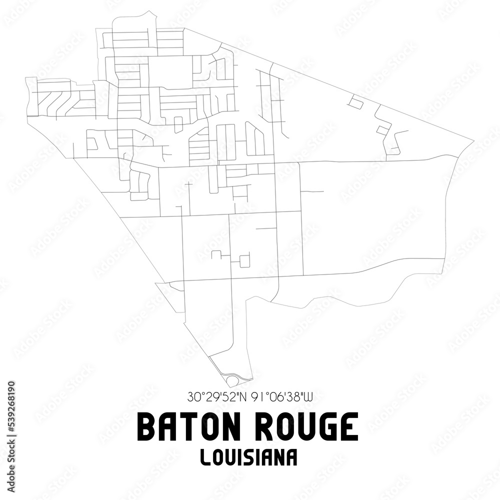 Baton Rouge Louisiana. US street map with black and white lines.