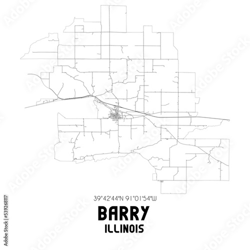 Barry Illinois. US street map with black and white lines.