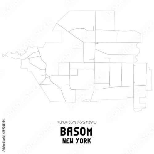 Basom New York. US street map with black and white lines.