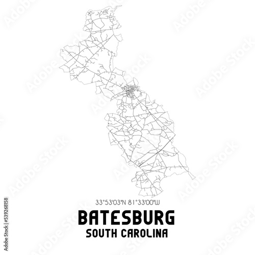Batesburg South Carolina. US street map with black and white lines.
