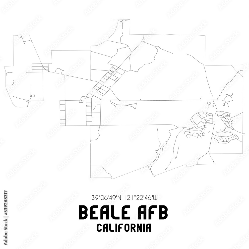 Beale Afb California. US street map with black and white lines.