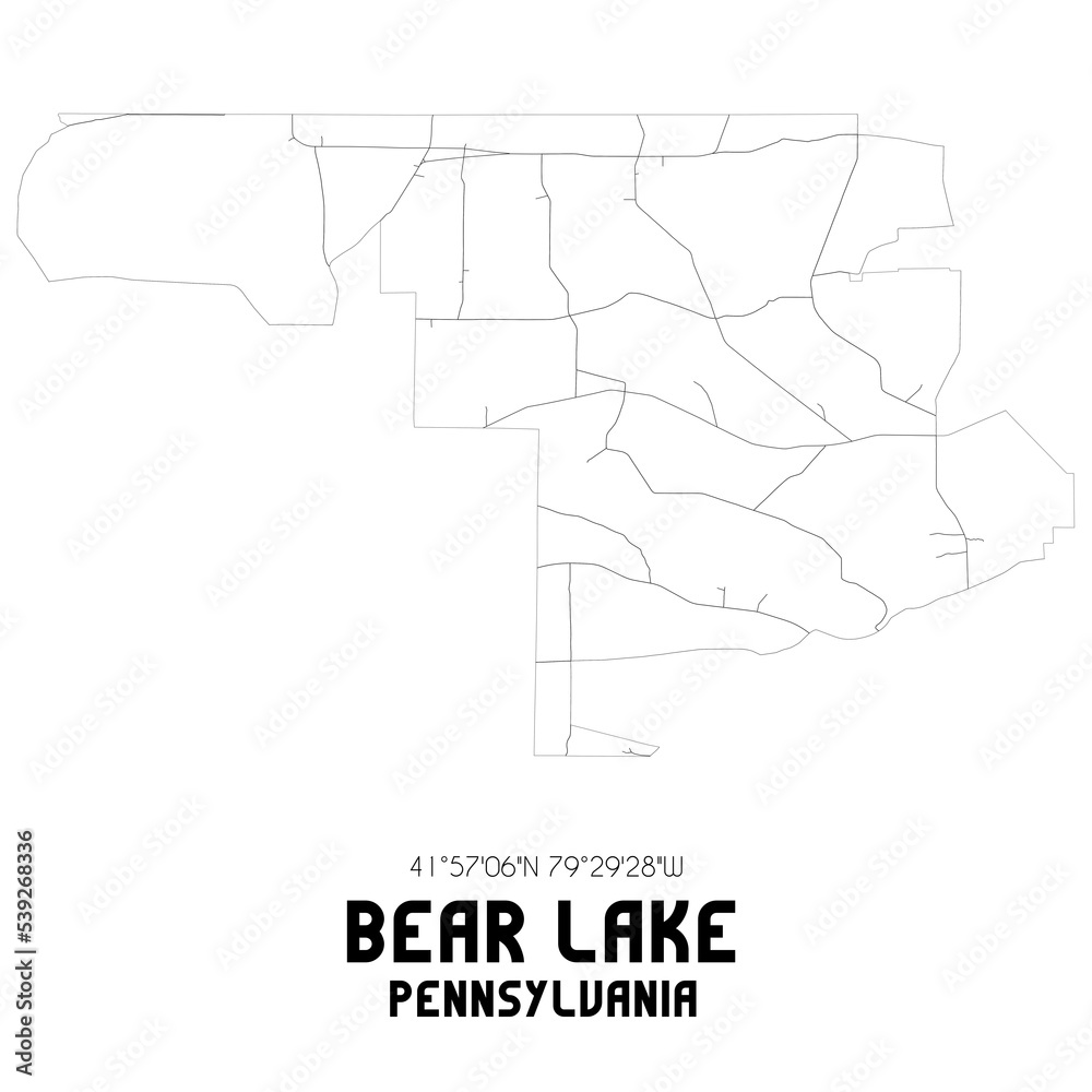 Bear Lake Pennsylvania. US street map with black and white lines.