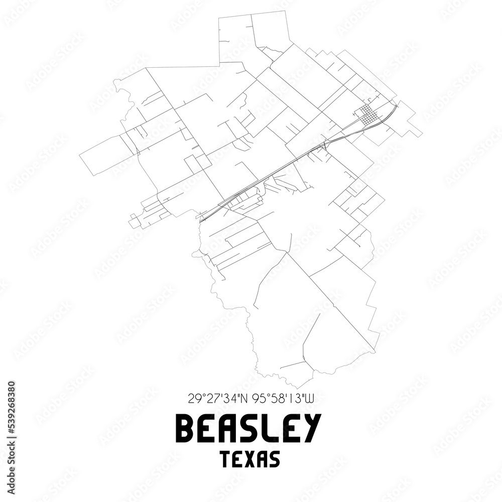 Beasley Texas. US street map with black and white lines.