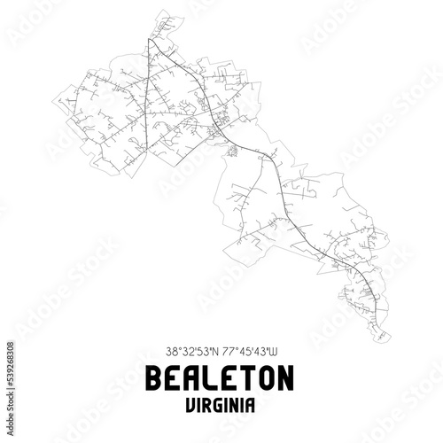 Bealeton Virginia. US street map with black and white lines.