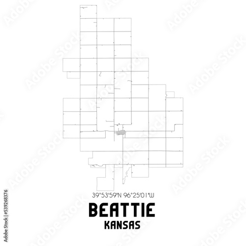 Beattie Kansas. US street map with black and white lines.