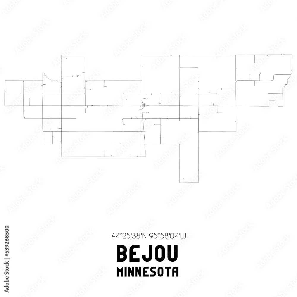 Bejou Minnesota. US street map with black and white lines. Bejou Minnesota. US street map with black and white lines.