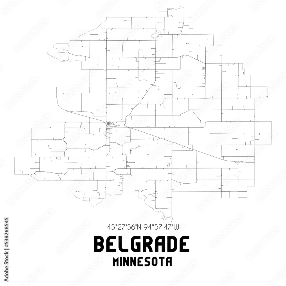 Belgrade Minnesota. US street map with black and white lines.
