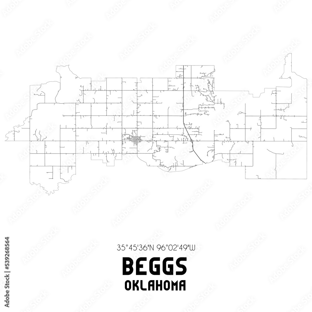 Beggs Oklahoma. US street map with black and white lines. Beggs Oklahoma. US street map with black and white lines.