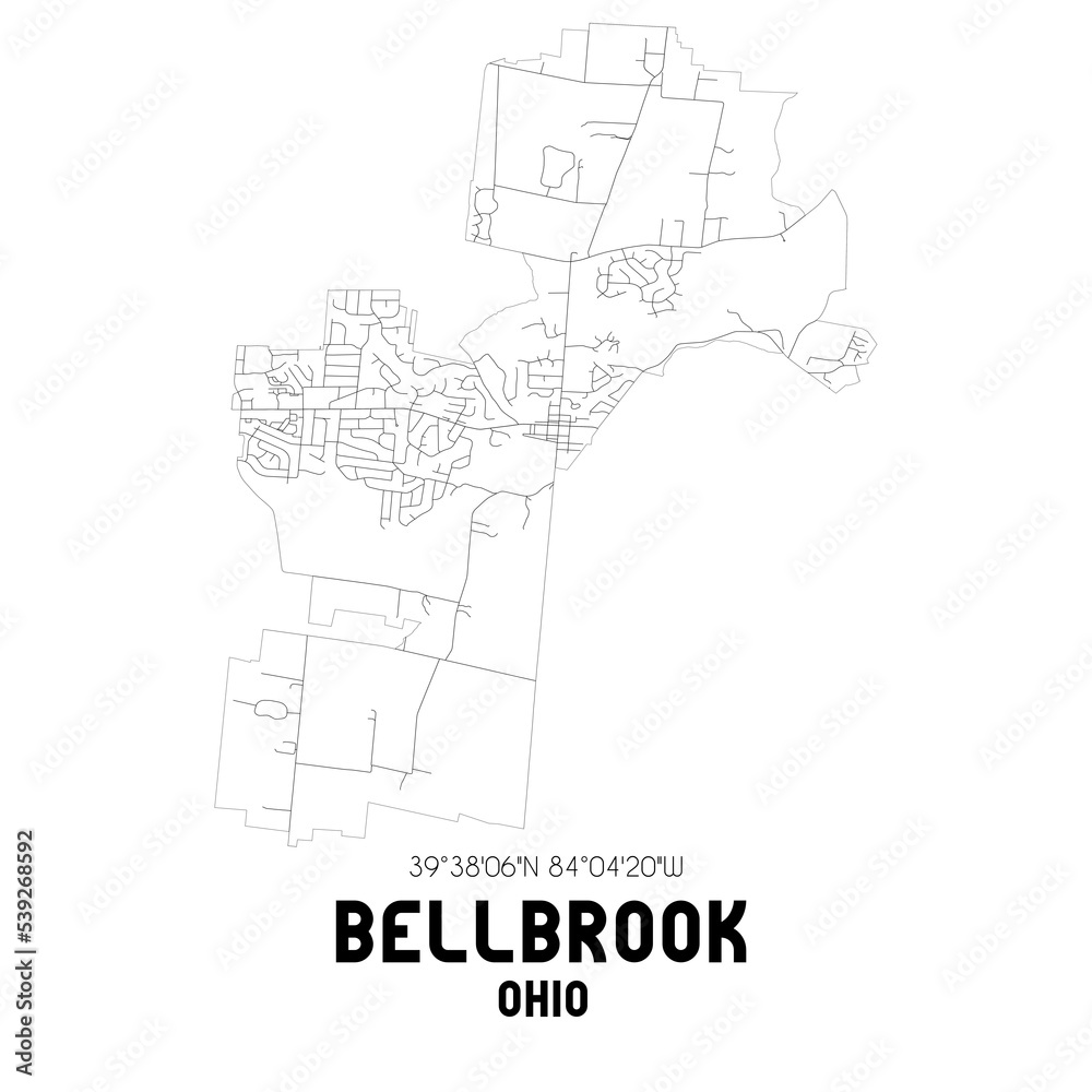 Bellbrook Ohio. US street map with black and white lines.