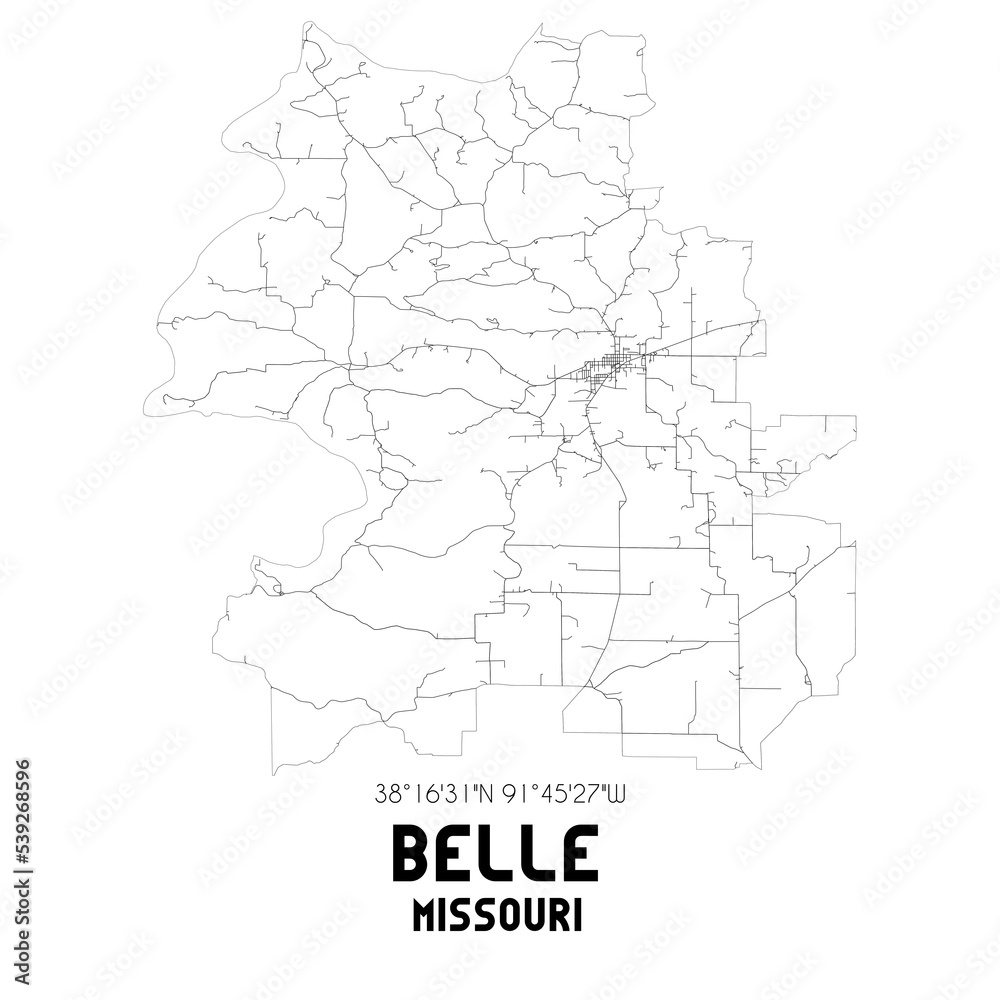 Belle Missouri. US street map with black and white lines.