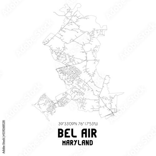 Bel Air Maryland. US street map with black and white lines. photo