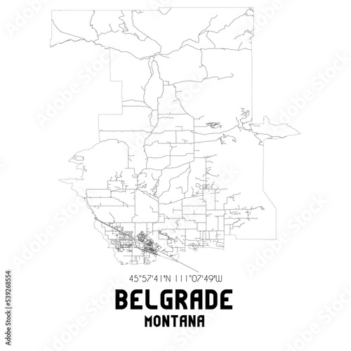 Belgrade Montana. US street map with black and white lines. photo