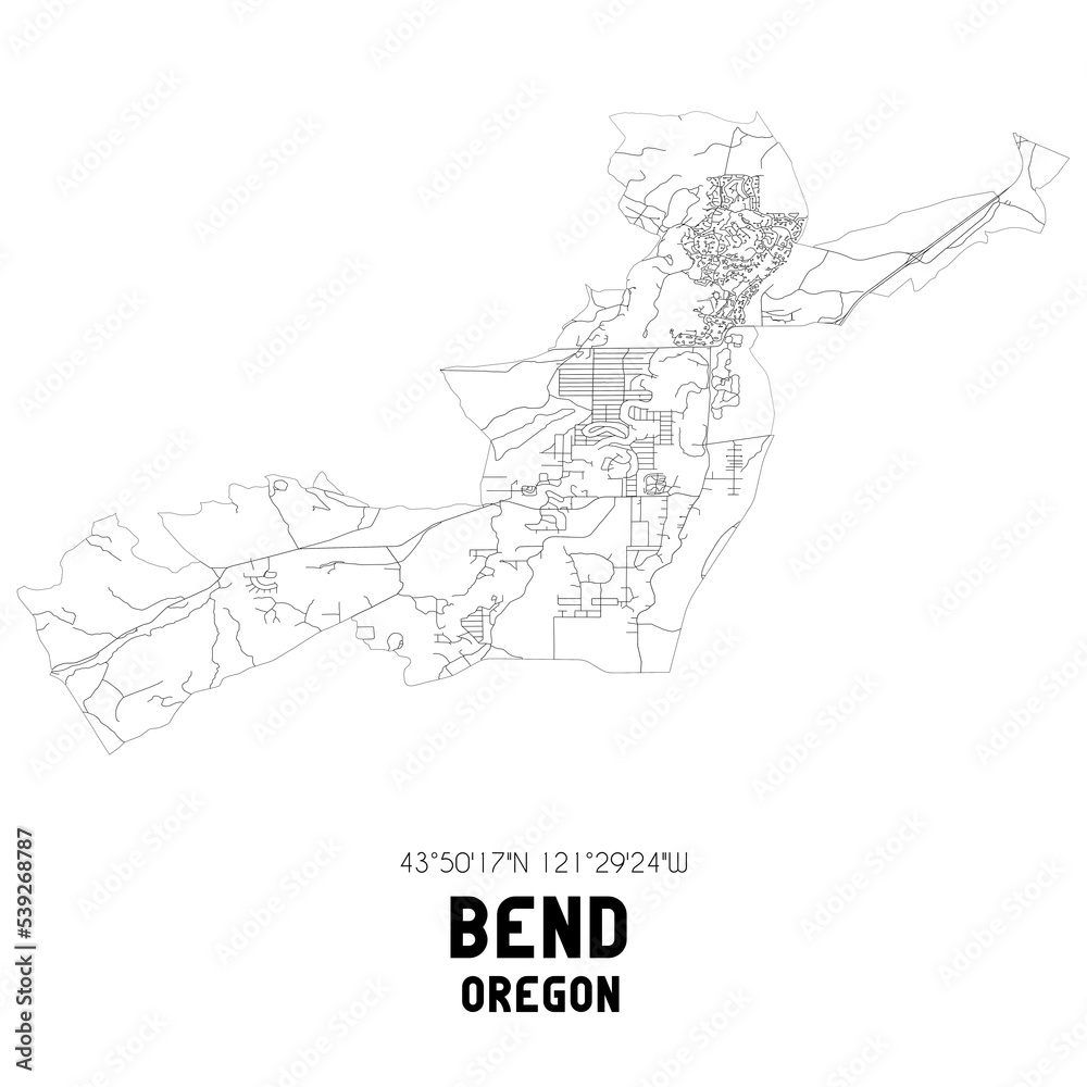 Bend Oregon. US street map with black and white lines.