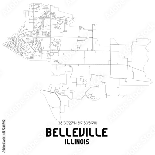 Belleville Illinois. US street map with black and white lines.