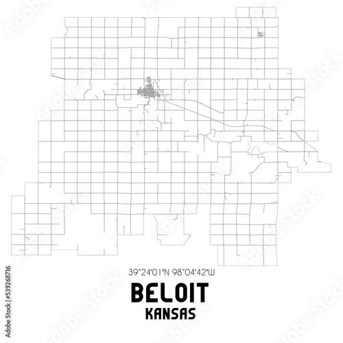 Beloit Kansas. US street map with black and white lines.