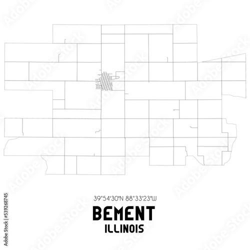 Bement Illinois. US street map with black and white lines. photo