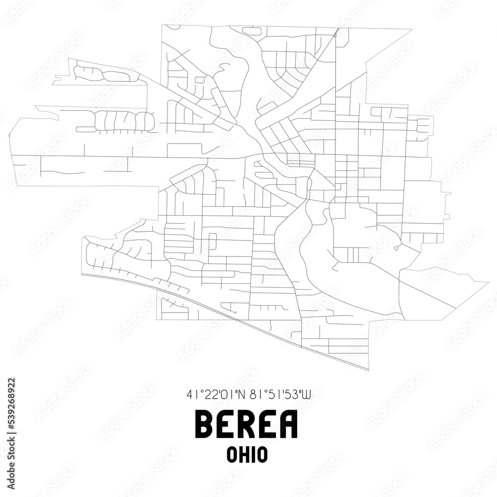 Berea Ohio. US street map with black and white lines.