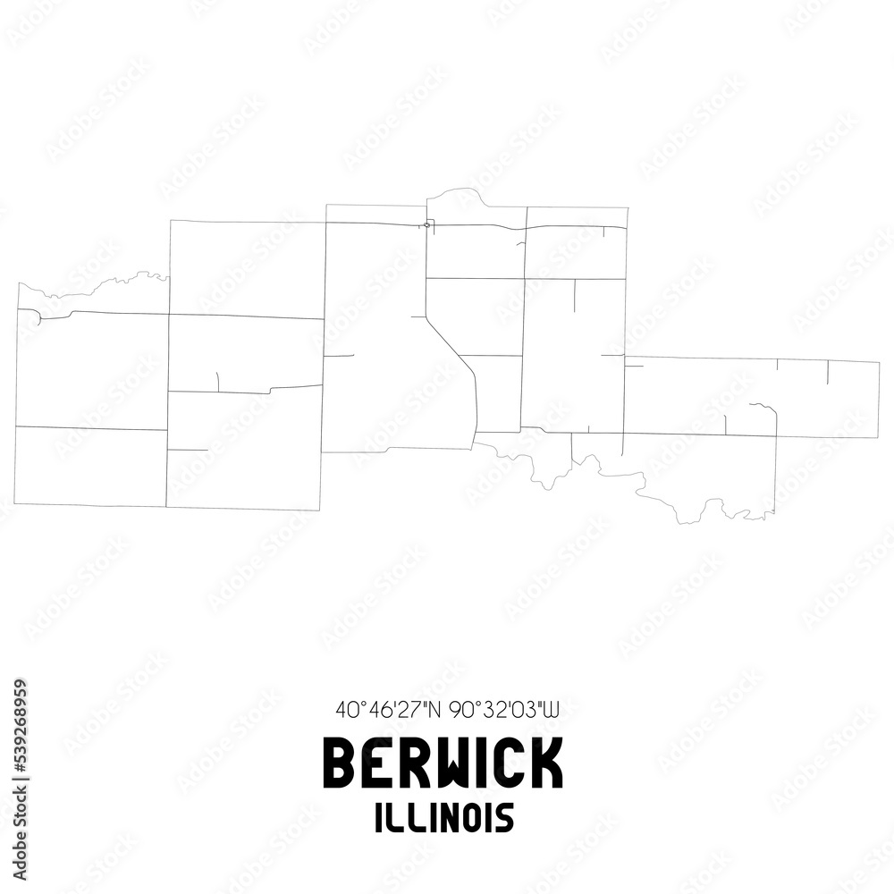 Berwick Illinois. US street map with black and white lines.