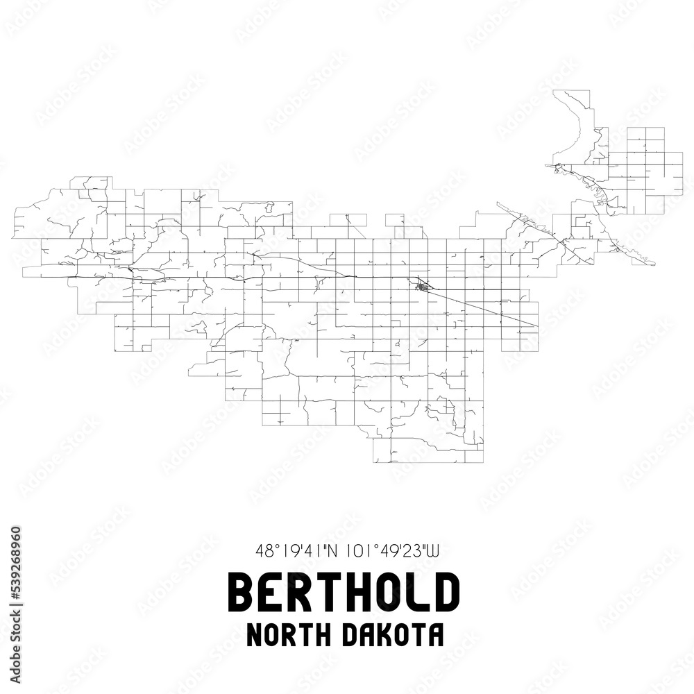 Berthold North Dakota. US street map with black and white lines. Berthold North Dakota. US street map with black and white lines.