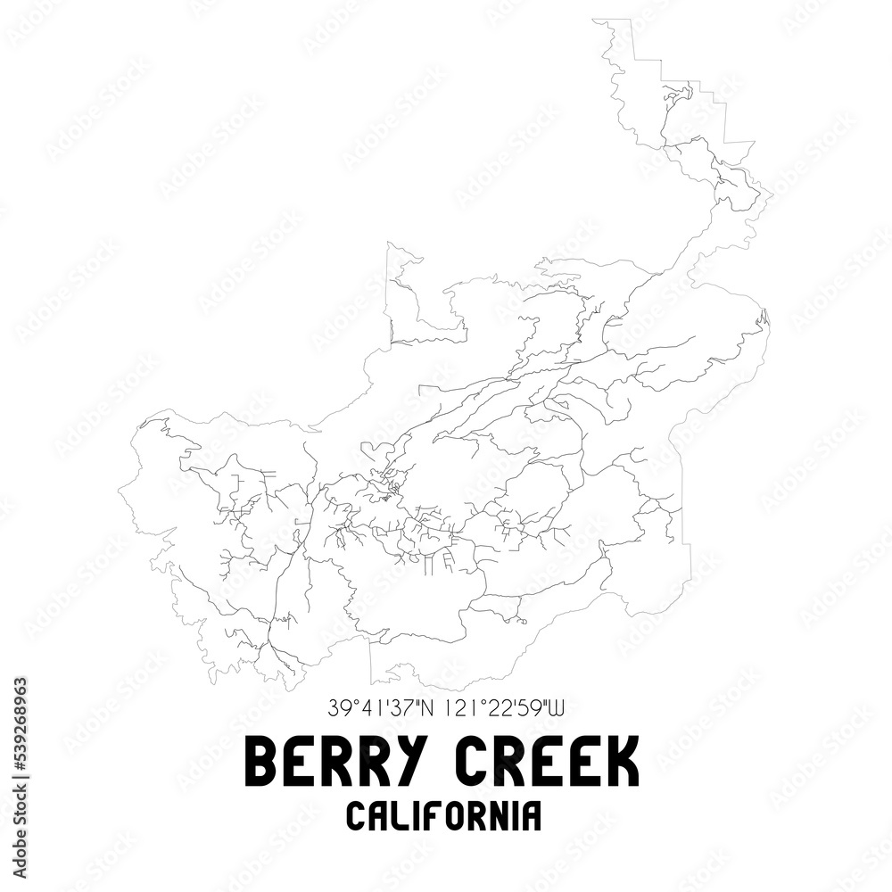 Berry Creek California. US street map with black and white lines.