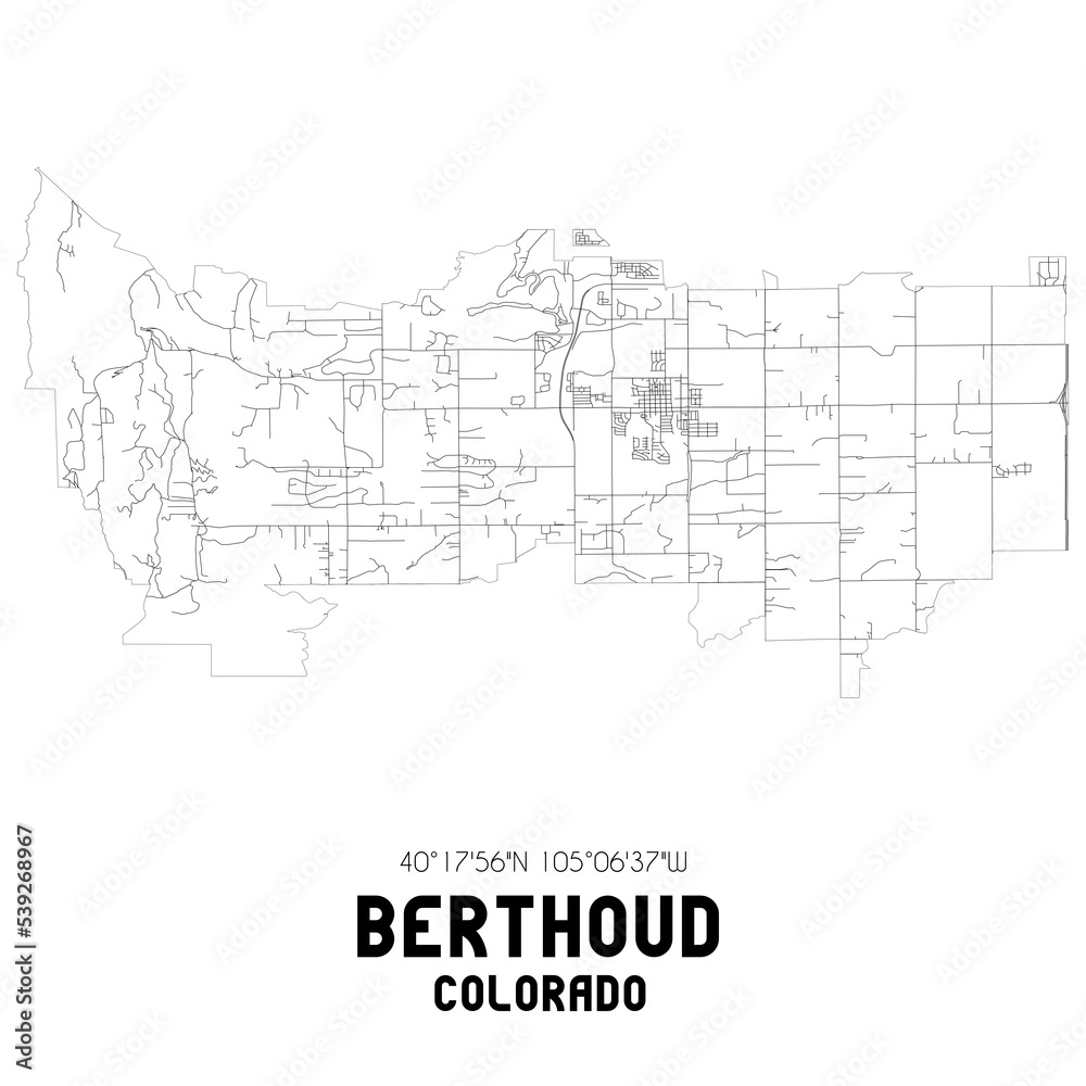 Berthoud Colorado. US street map with black and white lines. Berthoud Colorado. US street map with black and white lines.