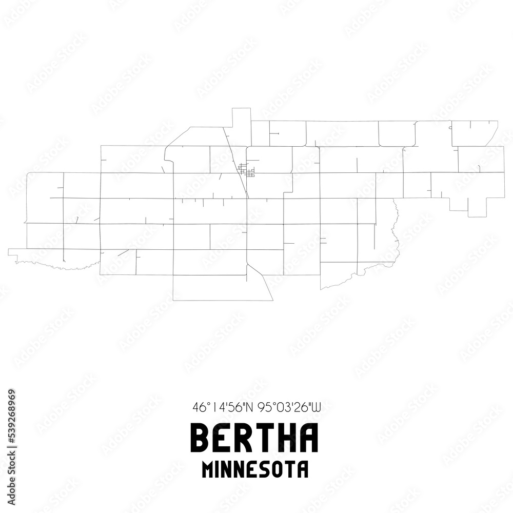 Bertha Minnesota. US street map with black and white lines. Bertha Minnesota. US street map with black and white lines.
